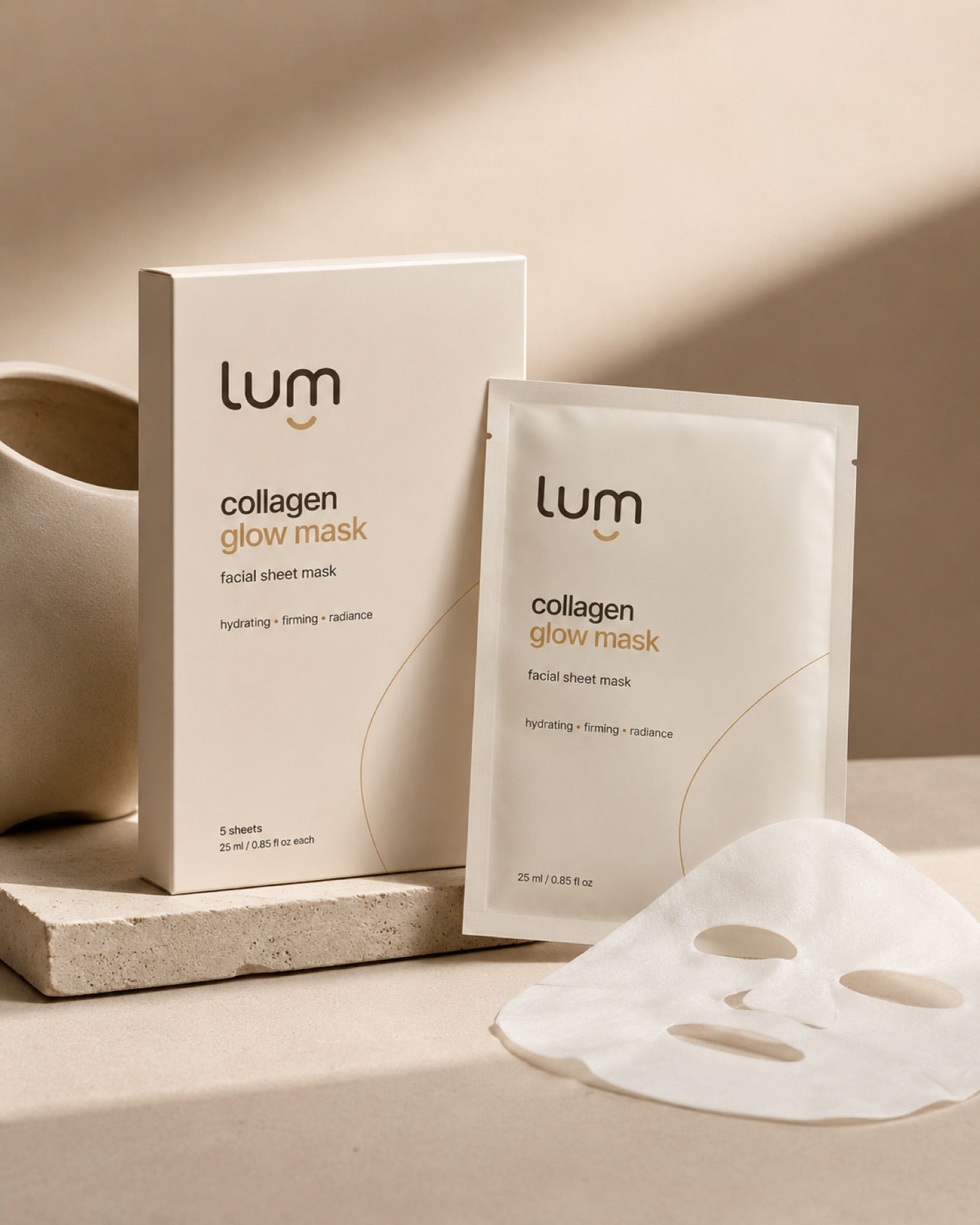 LÚM Collagen Glow Mask — box and sheet